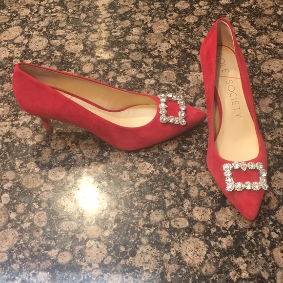 SOLE SOCIETY - Red Suede Heels - Picture 1 of 7